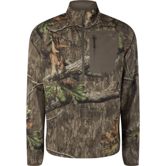 Non-Typical Lightweight SWT Half Zip Pullover with Scent Control, camo-patterned with zippered chest pocket, offers breathability, water resistance, and anti-odor technology for outdoor hunting.