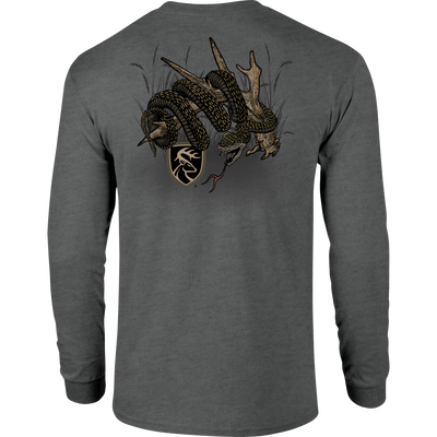 Non-Typical Rattler Long Sleeve T-Shirt featuring the Drake Logo, crafted from lightweight cotton-polyester blend, ideal for outdoor enthusiasts seeking quality performance wear.