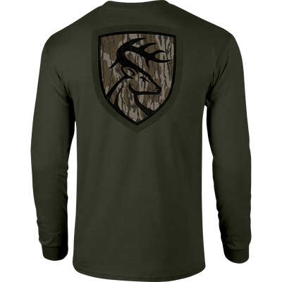 Non-Typical Original Bottomland Long Sleeve T-Shirt featuring Drake Logo on front, ideal for outdoor enthusiasts seeking lightweight, high-quality performance wear.