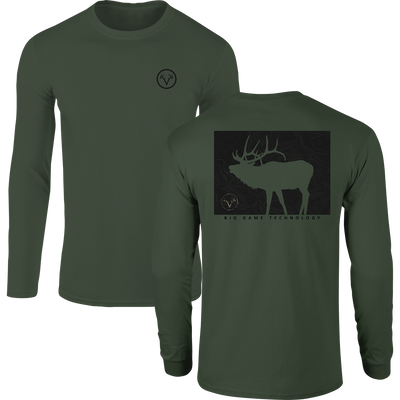 Non-Typical Elk T-Shirt showcasing a front antler logo and back elk silhouette graphic, designed for durability and comfort with a cotton-polyester blend.