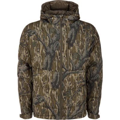The Non-Typical Down Jacket with Agion Active X2 by Nontypical, in Mossy Oak Original Treestand camo, is shown on a plain white background.
