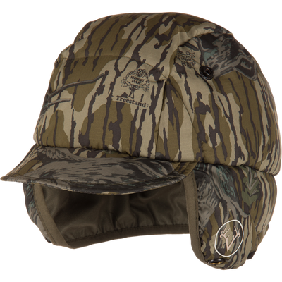 Non-Typical Down Hat with Agion Active X2, featuring a camouflage boonie style, fold-down ear panels, and soft brim, designed for warmth and comfort in harsh hunting conditions.