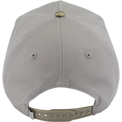 Non-Typical x Lost Ea5y Hybrid Patch Logo Cap showcasing its light gray, six-panel design, curved brim, and adjustable snapback, highlighting its versatile and durable style.