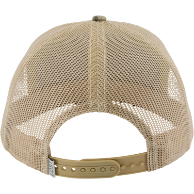 Non-Typical x Lost Hat Sa7age Buck Run Cap featuring a tan mesh design, six-panel structure, and adjustable snapback, ideal for outdoor activities.