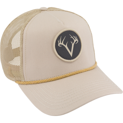 Non-Typical x Lost Hat Ea5y-R Trucker Rope Cap with antler V patch, mesh back, and braided rope detail above the curved bill.