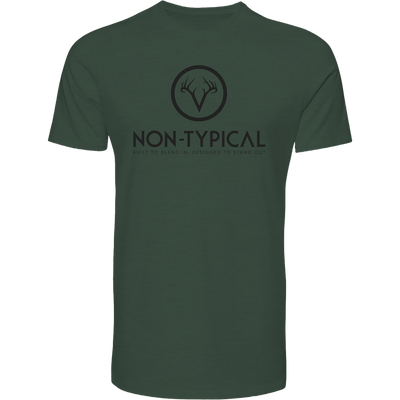 Non-Typical Logo T-Shirt featuring a stylized antler V logo and bold text, ideal for hunting with a breathable cotton-polyester blend.