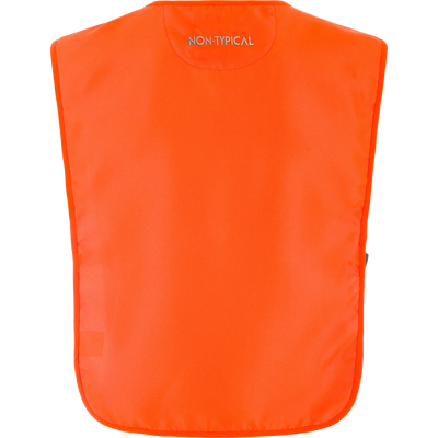 Back view of a bright orange Non-Typical Quiet Blaze Vest with NON-TYPICAL printed in the center of the collar.