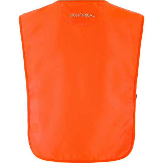 Back view of a bright orange Non-Typical Quiet Blaze Vest with NON-TYPICAL printed in the center of the collar.