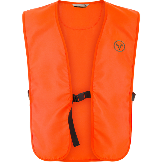 Non-Typical Quiet Blaze Vest in blaze orange, featuring a single chest buckle closure and a small antler logo on the upper left.