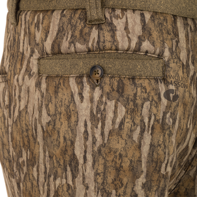 Close-up of Silencer Soft Shell Pant with Agion Active XL, featuring front slash pockets, adjustable waist, and ultra-quiet soft-shell fabric.