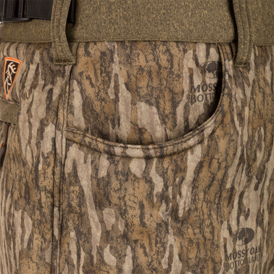 Close-up of the Silencer Soft Shell Pant with Agion Active XL, highlighting a front pocket with ultra-quiet, stretchable fabric and scent control technology.