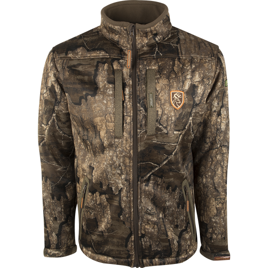 Silencer Full Zip Jacket with Agion Active XL, featuring camouflage pattern, deer logo, and multiple pockets for hunting gear.