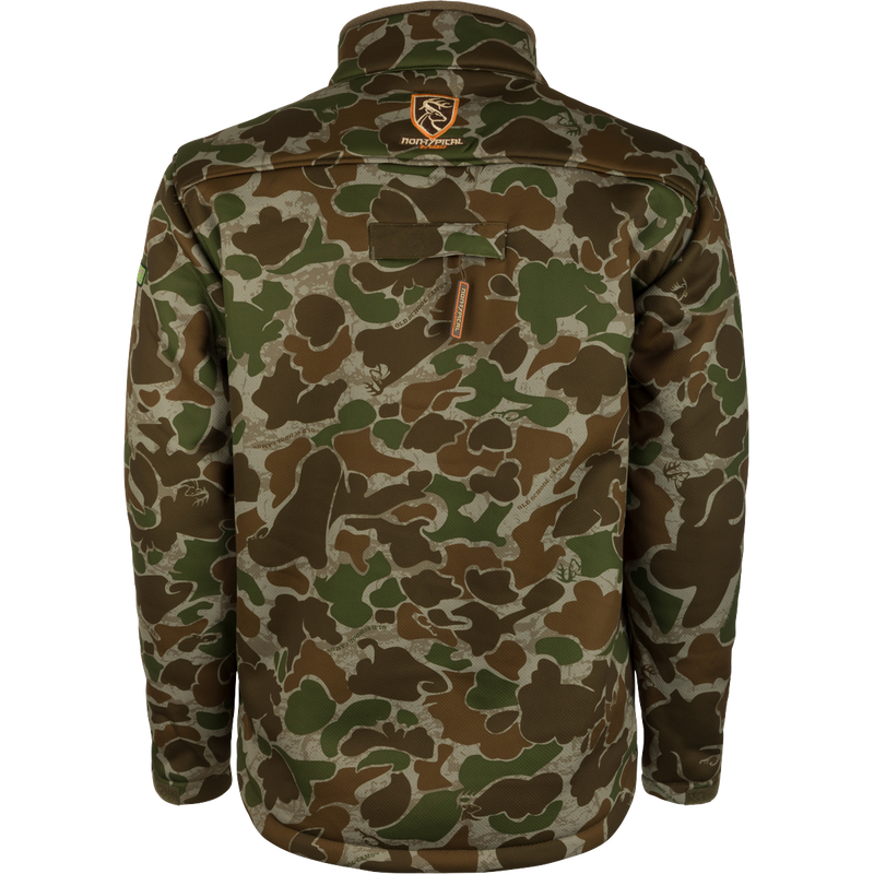 Silencer Full Zip Jacket with camouflage pattern and Agion Active XL scent control technology. Vertical chest pockets with lanyards for hunting gear.