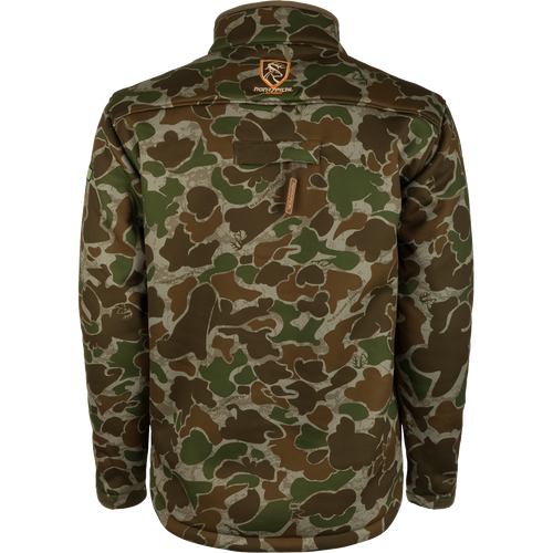 Silencer Full Zip Jacket with camouflage pattern and Agion Active XL scent control technology. Vertical chest pockets with lanyards for hunting gear.