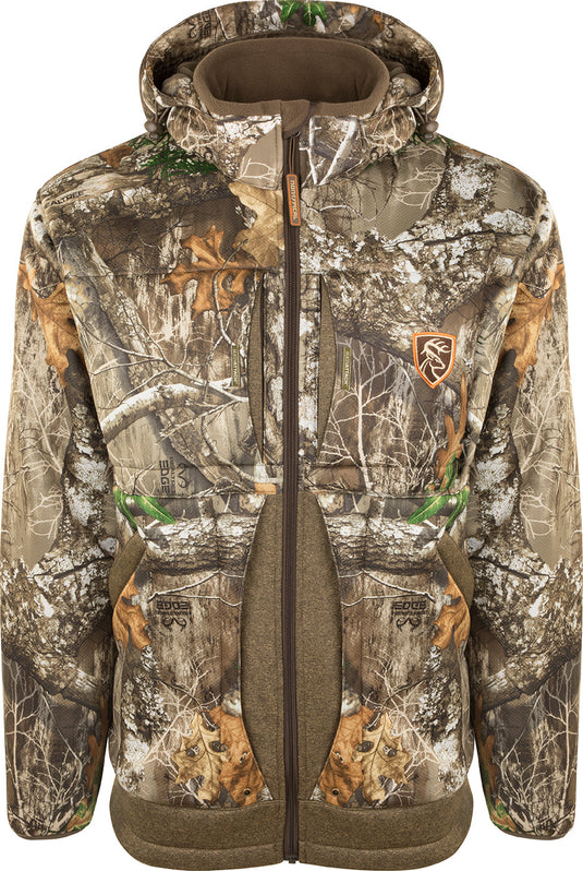 Women’s Stand Hunter's Silencer Jacket with Agion Active XL - Realtree. A heavy-weight camo jacket with zipper, logo, and leaf details. Perfect for late season hunting. Made of durable polyester fabric with scent control technology. Features multiple pockets and detachable hood.