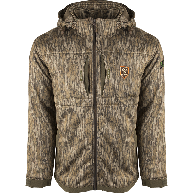 A versatile heavyweight jacket with a hood and zipper, featuring a deer logo. Ideal for hunters with Agion Active XL® odor control.