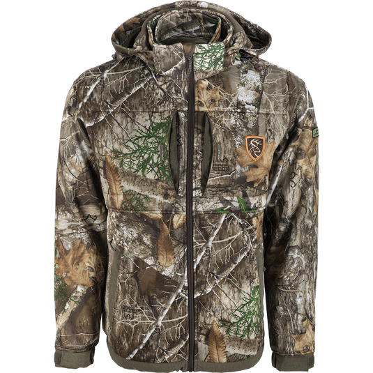 A versatile camouflage jacket with a removable vest, perfect for hunters. Made of heavyweight fabric for cold mornings and midweight for cool afternoons. Features Agion Active XL® scent control technology and various pockets. Endurance 3-in-1 Systems Coat with Agion Active XL.