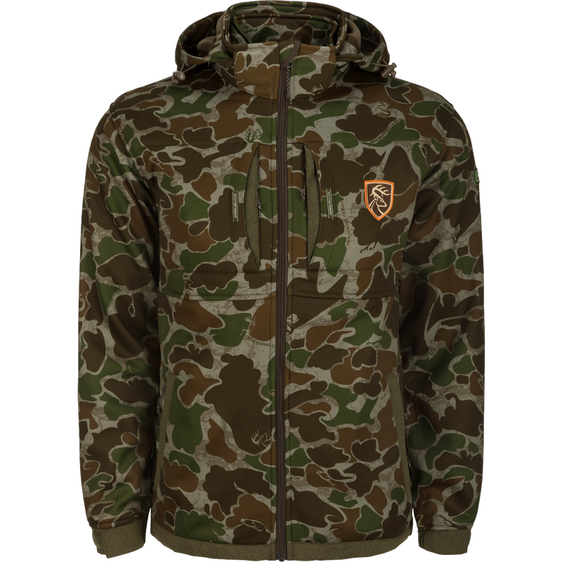 A versatile camouflage jacket with removable vest and odor control technology. Ideal for hunters.