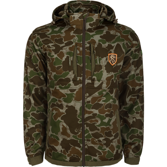 A versatile camouflage jacket with removable vest and odor control technology. Ideal for hunters.