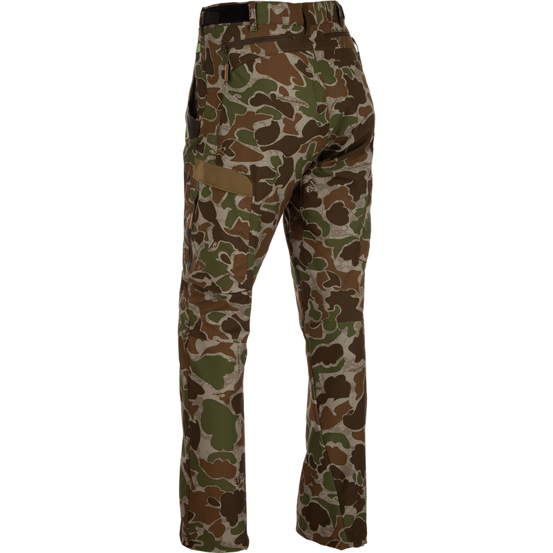 Backside of Camo Tech Pant with Agion Active XL: Lightweight polyester pants with scent control tech, adjustable waistband, multiple pockets, and elastic ankle cinch cord. Ideal for hunting and outdoor activities.