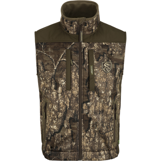 A versatile Standstill Windproof Vest with Agion Active XL® for mid-to-late season hunting. Soft, quiet, and durable fabric perfect for layering. Features zippered pockets and safety harness pass-through opening.