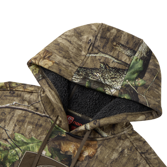 Non-Typical Silencer Hoodie with Agion Active X2 featuring a camouflage print, plush fleece-lined hood, draw-cords, and kangaroo pocket, designed for performance and comfort.