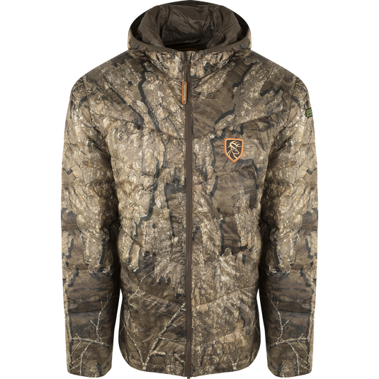 A lightweight, stylish Pursuit Synthetic Down Jacket with Agion Active XL® for hunting and outdoor activities. Features include a durable polyester shell, horizontal baffle design, and 140g synthetic down insulation. Perfect as an outer layer or underneath outerwear in cold temperatures.