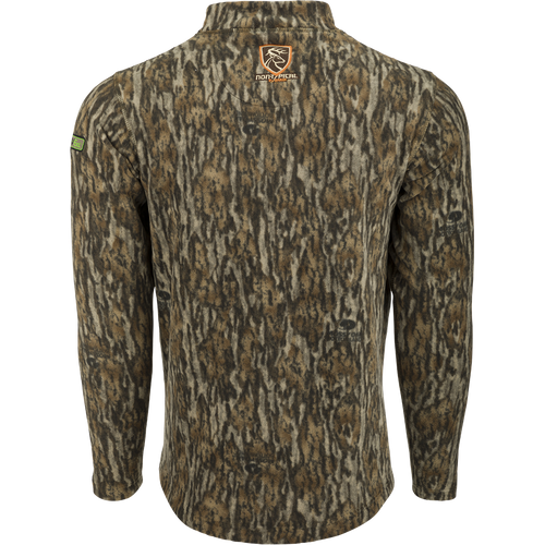Made of plush 200 gram fleece for warmth and moisture-wicking insulation. The back side of Storm Front Fleece Midweight 4-Way Stretch Mock Neck Pullover is a must-have for the hunting season.
