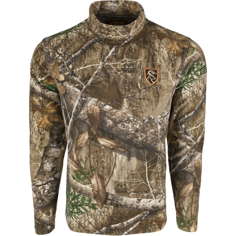 This Storm Front Fleece Midweight 4-Way Stretch Mock Neck Pullover is made of 200 gram fleece, providing quiet, warm, and moisture-wicking insulation for hunters.