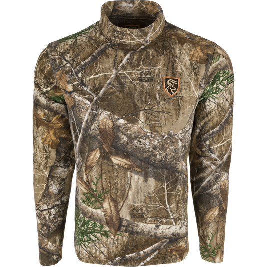 This Storm Front Fleece Midweight 4-Way Stretch Mock Neck Pullover is made of 200 gram fleece, providing quiet, warm, and moisture-wicking insulation for hunters.