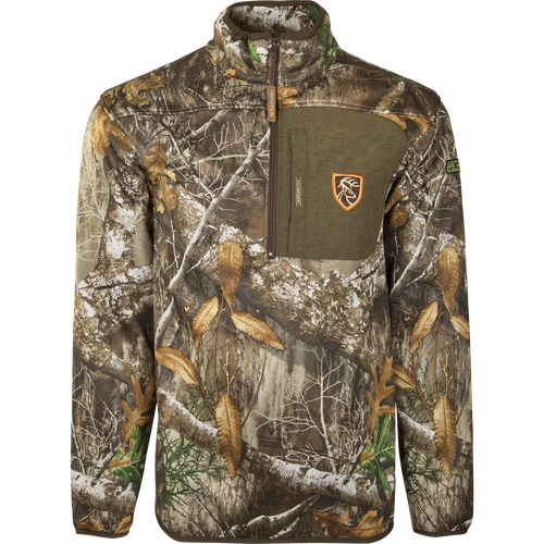 Youth Endurance 1/4 Zip Pullover with Agion Active XL: Camouflage jacket with zipper, deep quarter-zip neck, and breathable fabric for comfort and mobility during hunts.