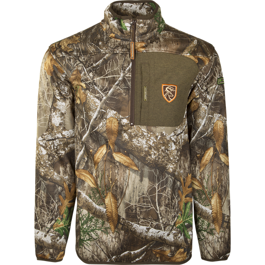Youth Endurance 1/4 Zip Pullover with Agion Active XL: Camouflage jacket with zipper, deep quarter-zip neck, and breathable fabric for comfort and mobility during hunts.