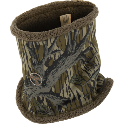 Non-Typical Silencer Sherpa Fleece Neck Gaiter in woodland camo with soft fleece lining, featuring scent-control technology and a comfortable fit for hunting.
