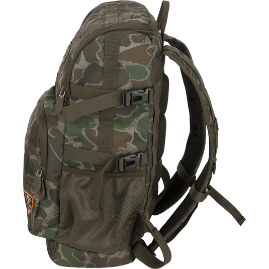 A Non-Typical Rucksack, featuring a camouflage pattern backpack with adjustable straps and multiple pockets for hunting necessities.