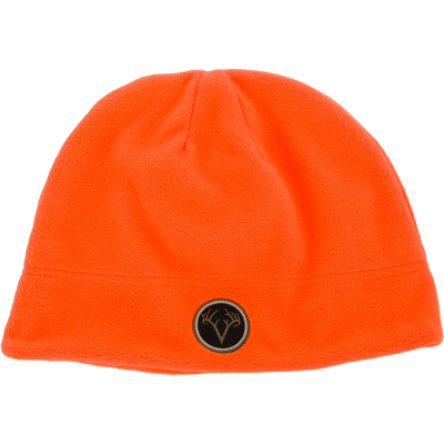 Non-Typical Windproof Fleece Beanie with Agion Active X2 in blaze orange, featuring a circular patch with a stylized antler logo on the front.