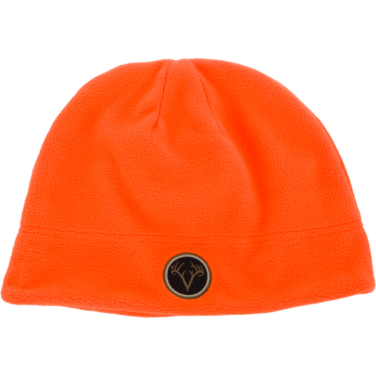 Non-Typical Windproof Fleece Beanie with Agion Active X2 in blaze orange, featuring a circular patch with a stylized antler logo on the front.