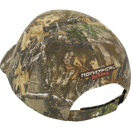 A Non-Typical 5-Panel Cap with a logo on it, made of 100% cotton twill fabric. Features a structured front panel and adjustable hook & loop closure. Perfect for hunting and outdoor activities.