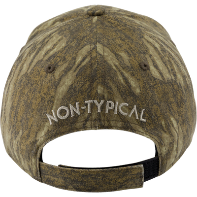Non-Typical Logo Camo Cotton Cap with adjustable strap, featuring NON-TYPICAL embroidery on top, ideal for hunting with its comfortable, structured design.