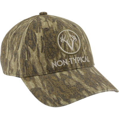 Non-Typical Logo Camo Cotton Cap with an embroidered antler logo, featuring a camo pattern and adjustable hook & loop closure.