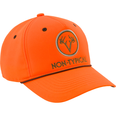 Non-Typical Five-Panel Cap with embroidered deer antlers logo and NON-TYPICAL text, featuring cotton twill fabric and adjustable hook & loop closure.
