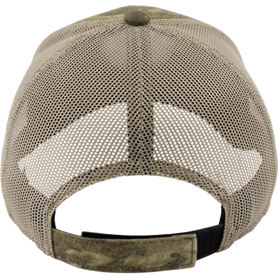 Non-Typical Mesh Back Cap featuring a camouflage pattern, tan mesh rear panels, and an adjustable Velcro strap designed for breathable, comfortable fit during outdoor activities.