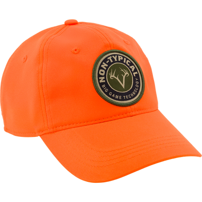 Non-Typical Big Game Technology Patch Camo Twill Cap with embroidered patch, olive green and tan, featuring deer antler logo, six-panel construction, and adjustable snap closure.