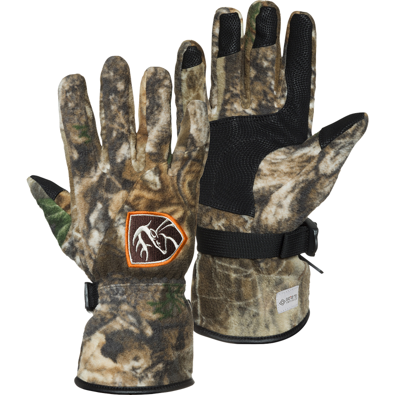 Non-Typical MST Windstopper Fleece Camo Shooter's Gloves - Realtree. Light, windproof gloves for winter weather. Leather palm, neoprene cuff.