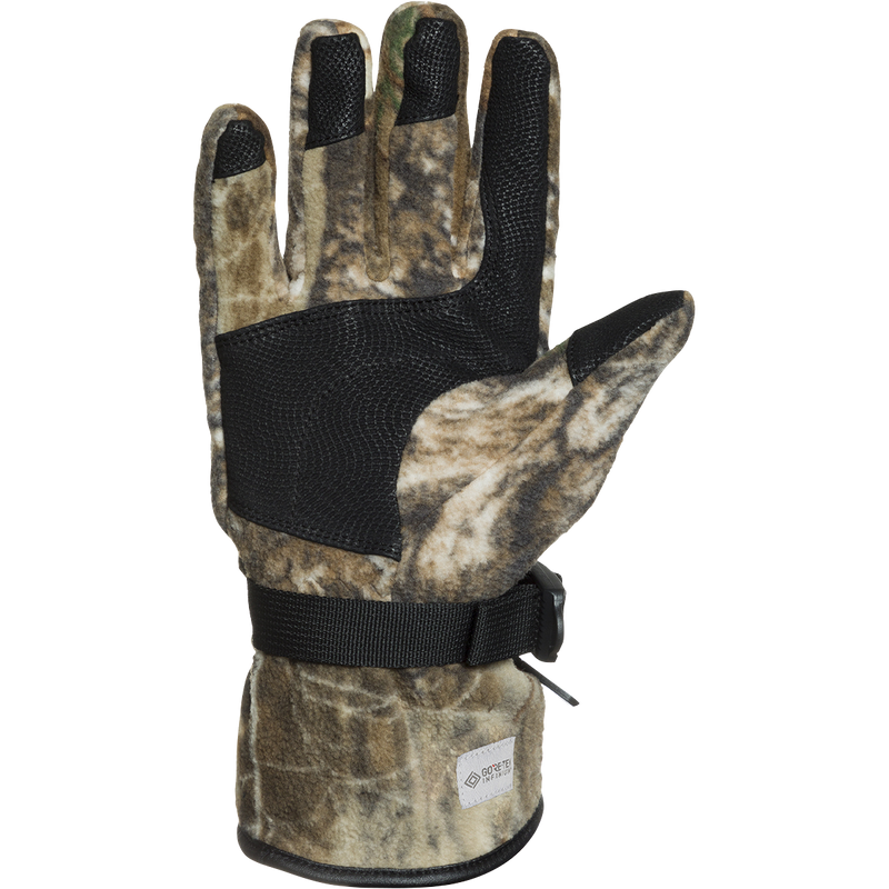 Non-Typical MST Windstopper Fleece Camo Shooter's Gloves - Realtree. Windproof, lightweight gloves with neoprene cuff for cold weather hunting.