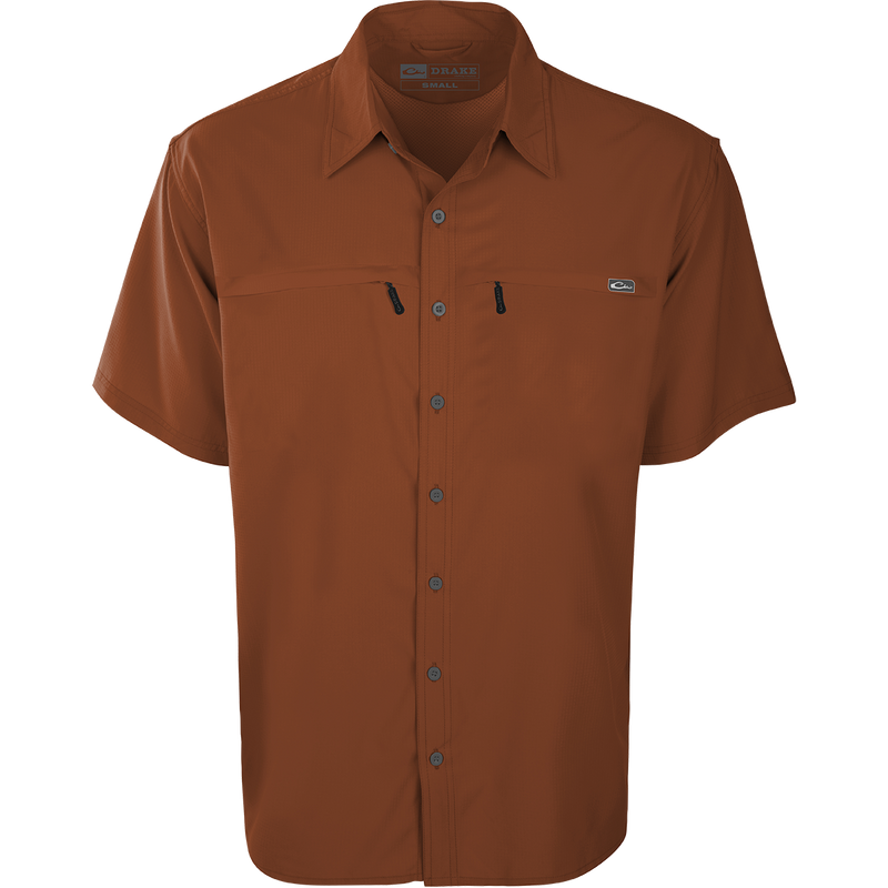 Town Lake Shirt S/S: Lightweight, moisture-wicking shirt with UPF 30 sun protection, vented cape back, and mechanical stretch fabric.
