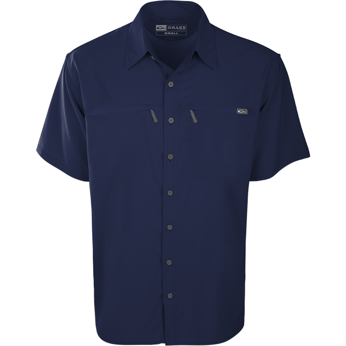 Town Lake Shirt S/S: Lightweight, breathable, moisture-wicking shirt with UPF 30 sun protection. Features include vented cape back, mechanical stretch fabric, and 2 horizontal zipper pockets.