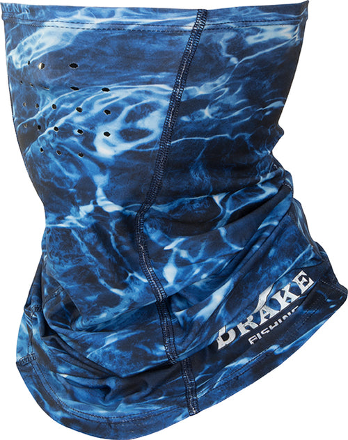 DPF Shield 4 Performance Neck Gaiter: A close-up of a blue face mask with white text, designed for optimal protection and comfort.