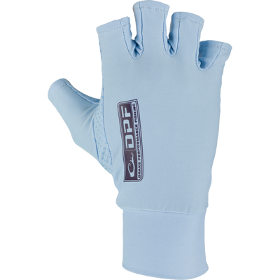 DPF Performance Fingerless Fishing Glove with cut-off fingertips and extended cuff, featuring a silicone palm grip and Performance Fishing logo on the back.