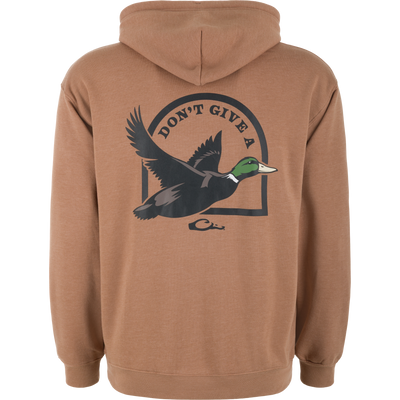 Back view of the Don't Give A Duck Logo Hoodie with a mallard graphic and bold text, showcasing its comfortable, midweight design.