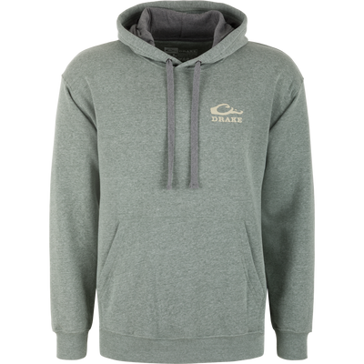 Men’s Back Cap Lab Logo Hoodie with drawstring hood, kangaroo pocket, rib-knit cuffs, and small DRAKE logo on left chest. Ideal for casual, durable wear.